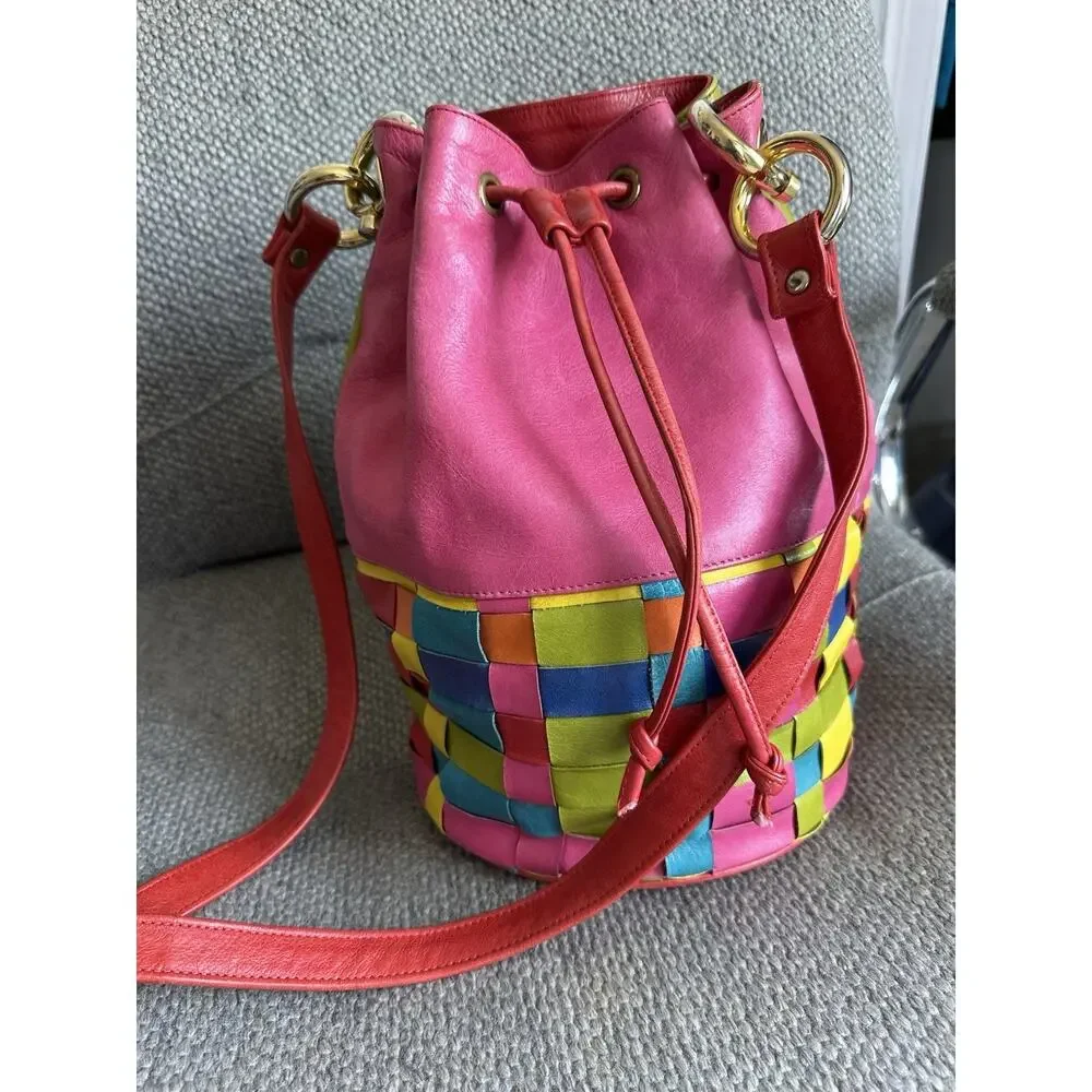 Joseph B Exclusive New York Colorful Woven Bucket Bag Boho Drawstring Crossbody - Picture 2 of 13